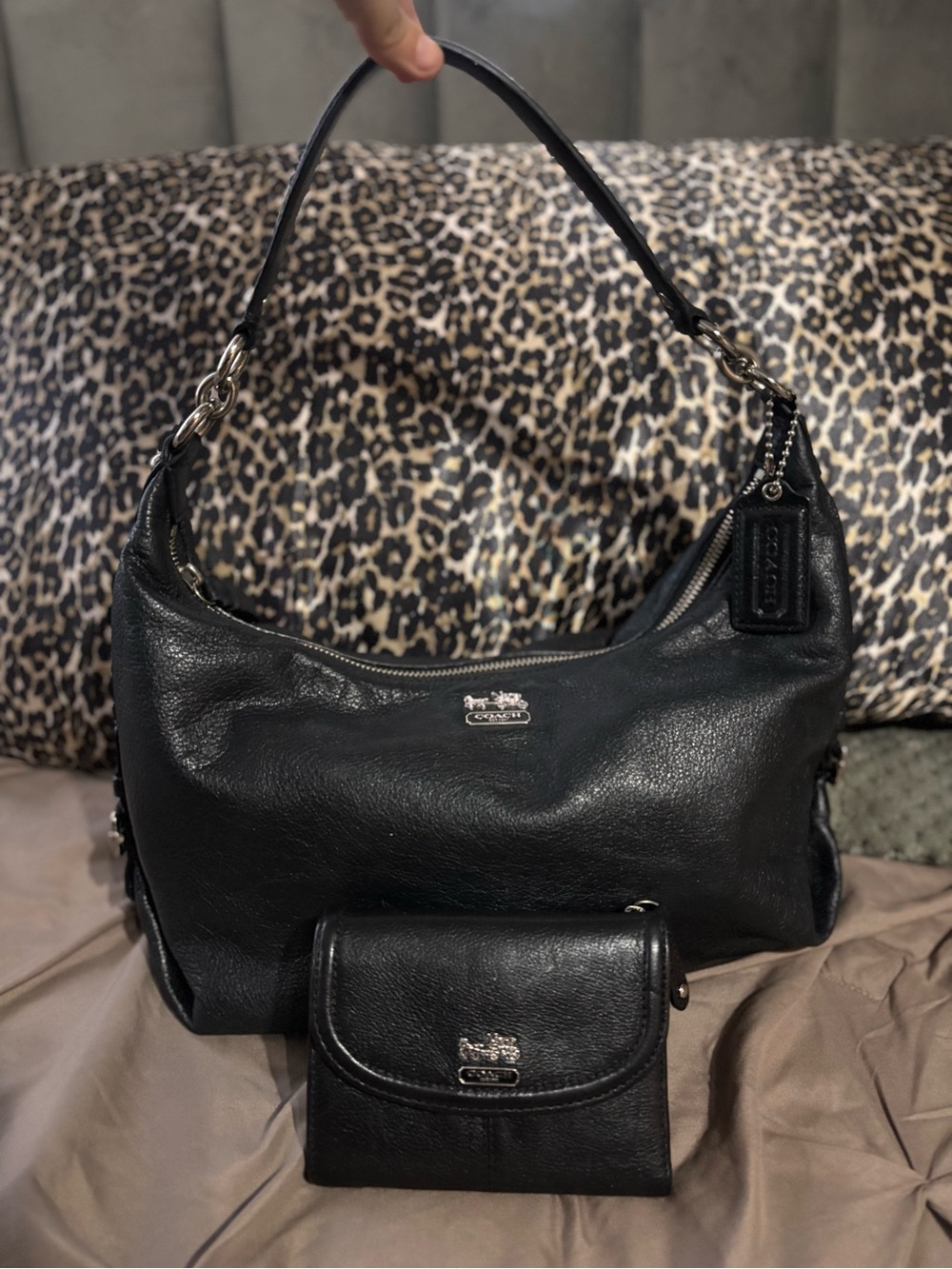 Coach Black Pebbled Leather Shoulder Hobo with Matching Wallet